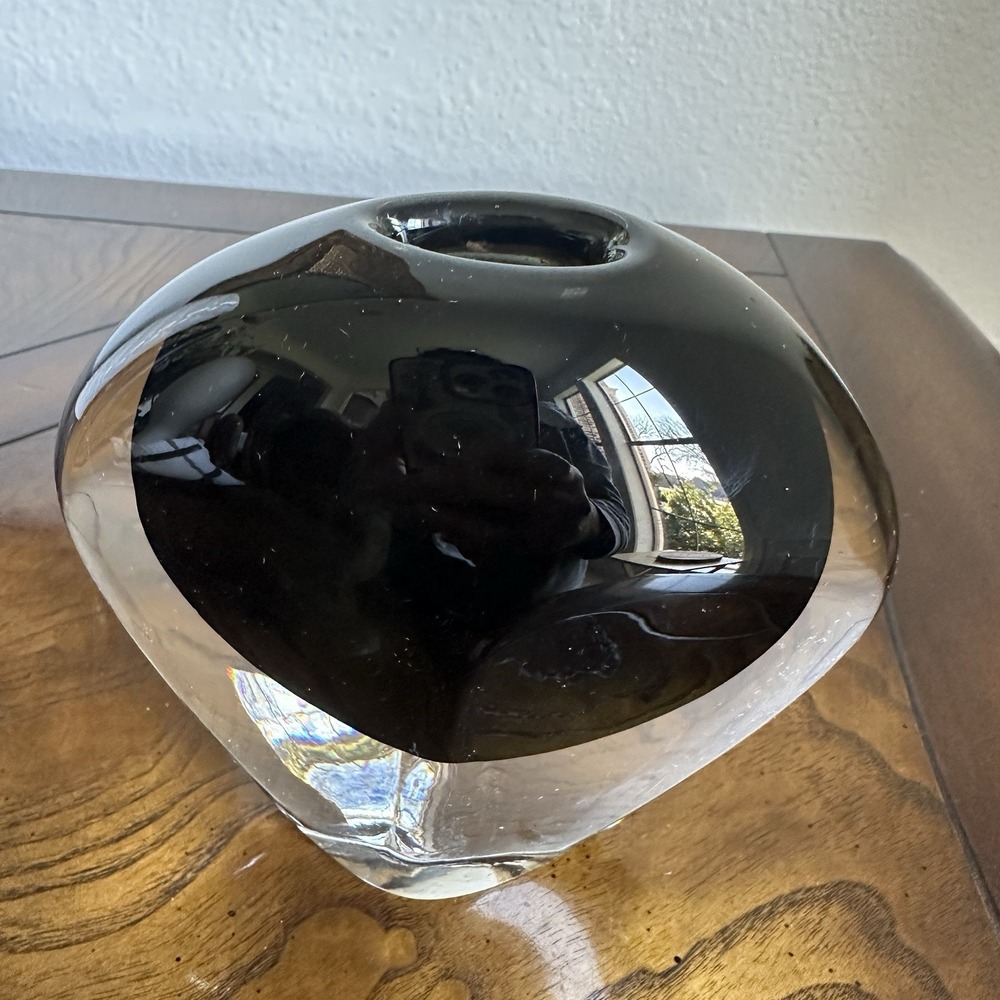 Orrefors Nils Landberg Art Glass Vase 4.75 Inch Sommerso‎ Dusk Series Smoky Sign